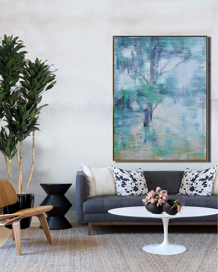 Original Abstract Painting Extra Large Canvas Art,Abstract Landscape Painting,Hand-Painted Canvas Art,Green,White,Black,Yellow.etc